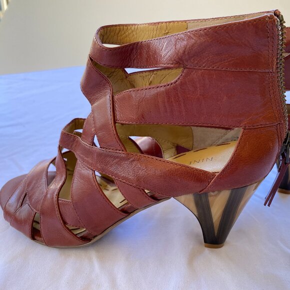 Nine West Leather Gladiator Caged Heel Open Toe Sandals - Picture 1 of 11